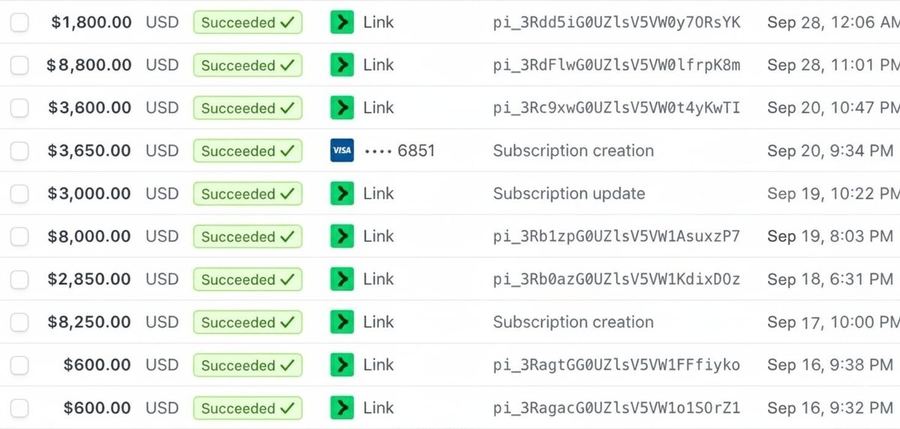 Stripe payments log